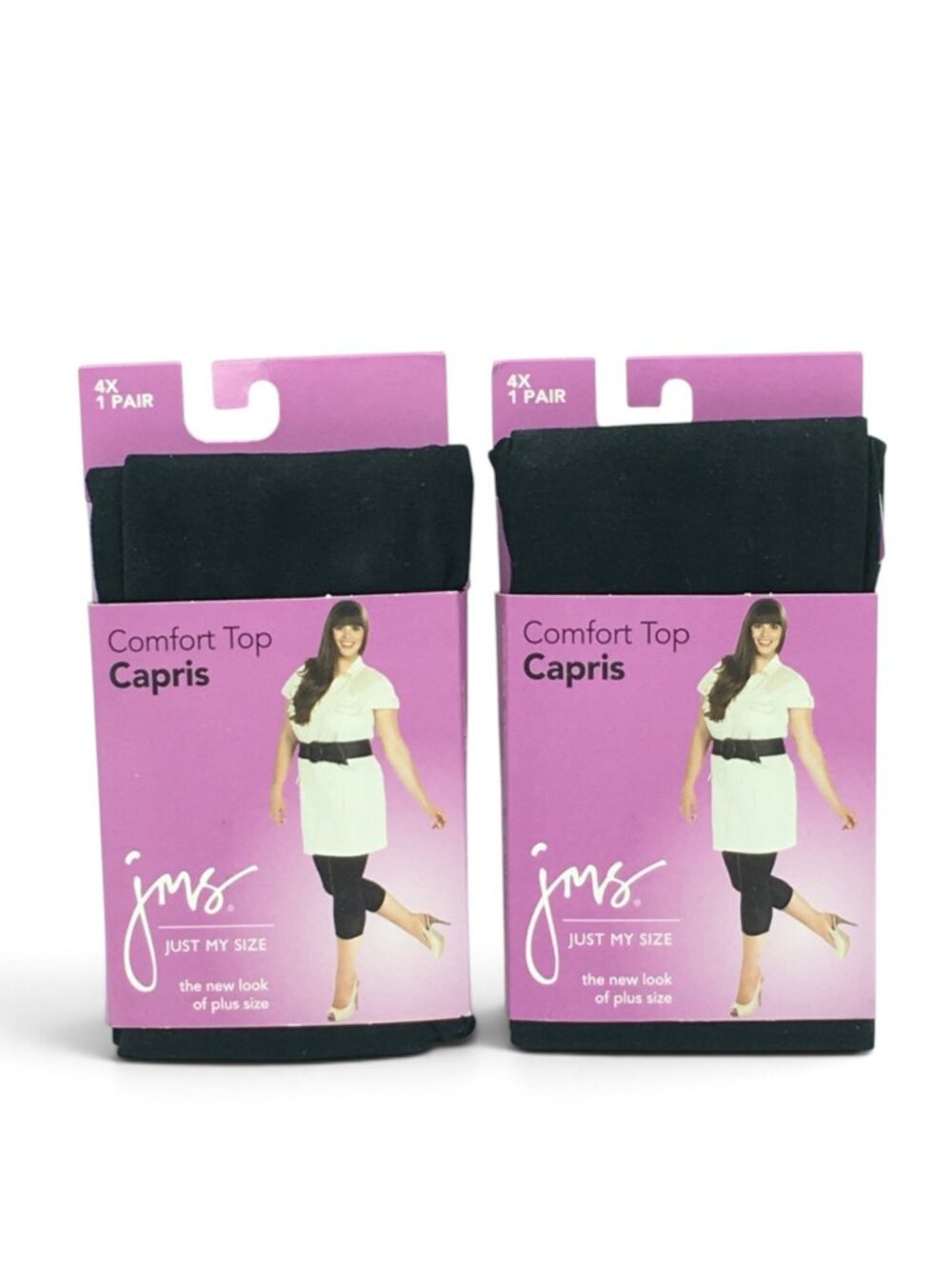 Just My Size JMS Comfort Top Capri Leggings Black 4X Plus Size New 2 Pair